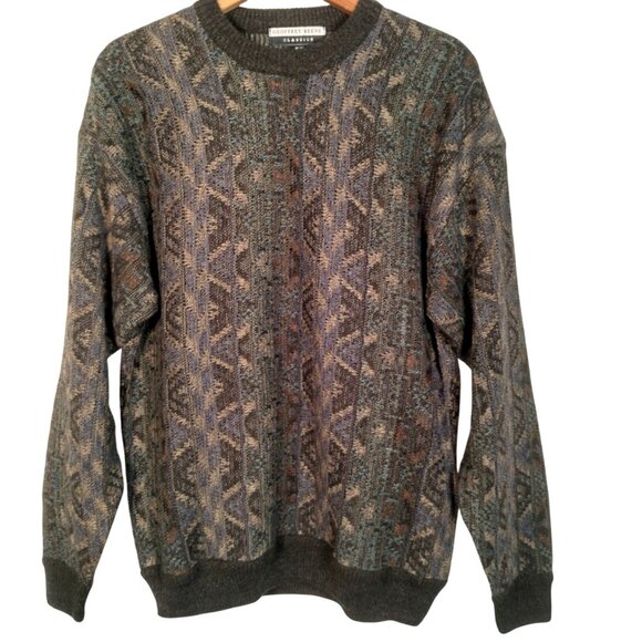 Vintage 1990s Geoffrey Beene Sweater Men Medium Crew Neck Grandpa Geometric - Picture 1 of 10